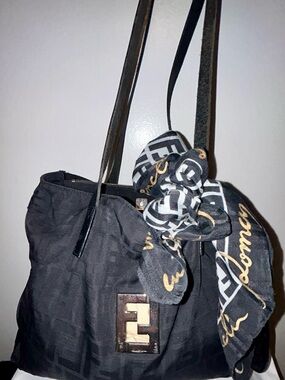 Fendi Vintage Zucca FF Canvas Tote, with Authentic Vintage Fendi Scarf